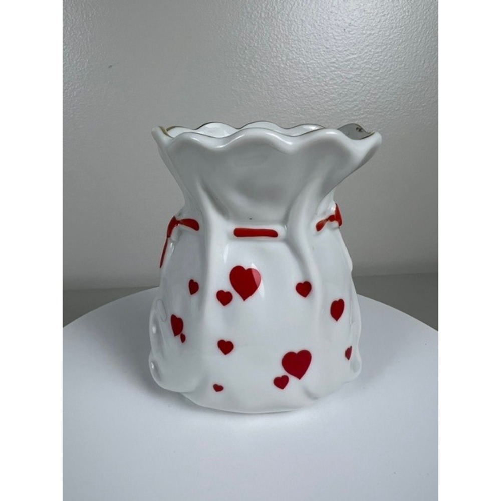Lefton China Vintage Heart Drawstring Bag Porcelain Vase Hand Painted‎ Japan